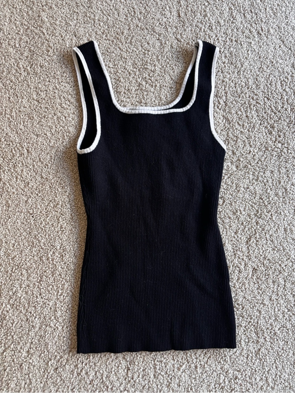 Black Tank Top with White Trim - Classic Ribbed Women's Top